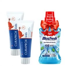 Детская зубная паста Curaprox Kids от 0+ лет со вкусом клубники (без фтора) (60 мл.) (2 шт.) + Подарок ЕС