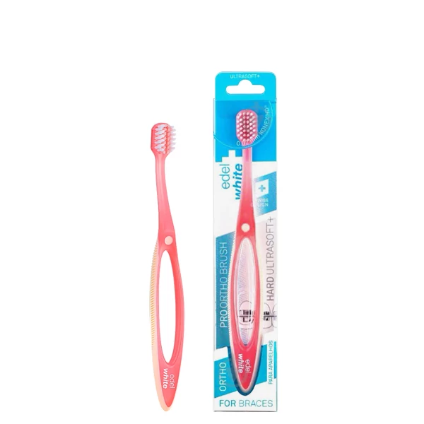 Мануальная зубная щетка Edel+White Pro-Ortho ортодонтическая мягкая Pink