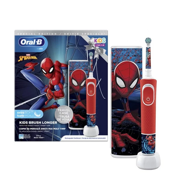 Электрическая зубная щетка Oral-B D100.413.2K Kids Extra Soft Marvel Spider-Man с футляром ЕС
