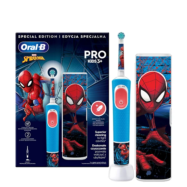 Электрическая зубная щетка Oral-B D103.413.2KX Vitality Pro Kids Spider-Man с футляром ЕС
