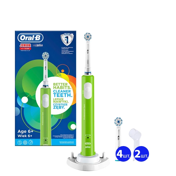 Зубная щетка Oral-B D16.513.1 Junior Green для детей 6+ (5 нас.) + рожок ЕС