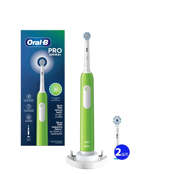 Электрическая зубная щетка Oral-B D305 Pro Junior 6+ Green (3 нас.) + Рожок ЕС