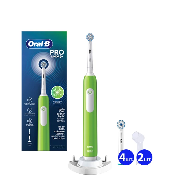 Электрическая зубная щетка Oral-B D305 Pro Junior 6+ Green (5 нас.) + Рожок ЕС