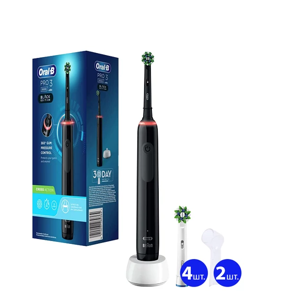 Зубная щетка Oral-B D505 PRO 3 3000 Cross Action Black (5 нас.) + 2 колпачка ЕС