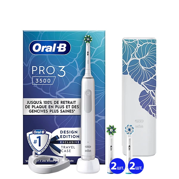 Зубная щетка Oral-B D505 PRO 3 3500 Cross Action Design Edition с футляром (5 нас.) + Рожок ЕС