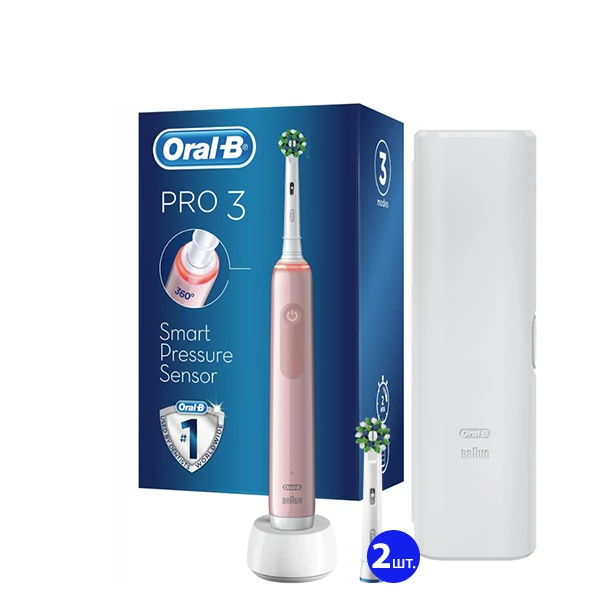 Зубная щетка Oral-B D505 PRO 3 3500 Cross Action Pink с футляром (3 нас.)