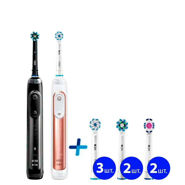 Зубная щетка Oral-B Genius 10000N Gold Rose (8 нас.) + Black Семейный набор light ЕС