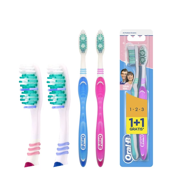 Зубные щетки Oral-B 1+1 Effect Delicate White Medium Blue and Pink