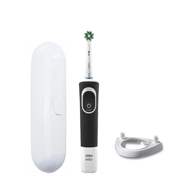 Зубная щетка Oral-B Vitality 100 Cross Action CleanMaximiser Black подставка рожок + Футляр белый ЕС