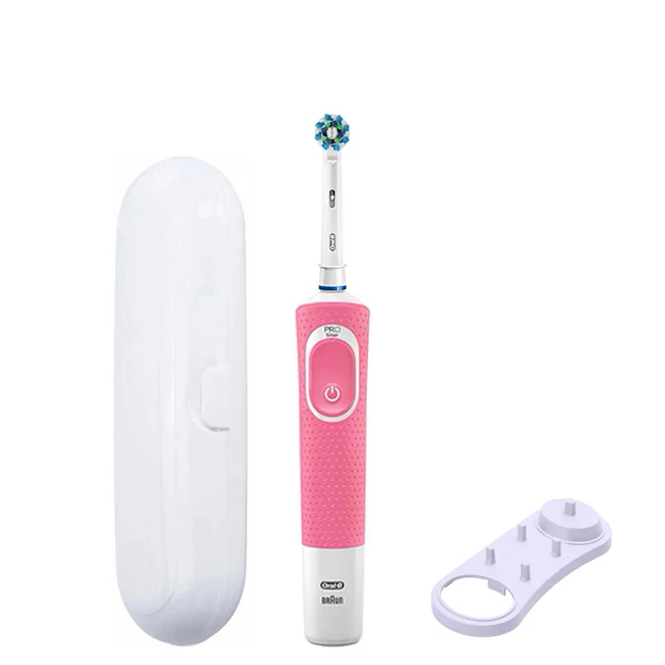 Зубная щетка Oral-B Vitality 100 Cross Action Pink подставка + футляр белый