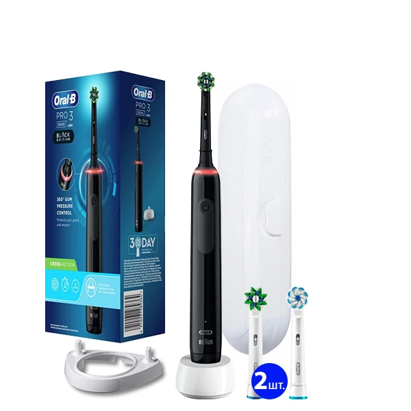 Зубная щетка Oral-B D505 PRO 3 3000 Cross Action Black Рожок + футляр (4 нас.) ЕС