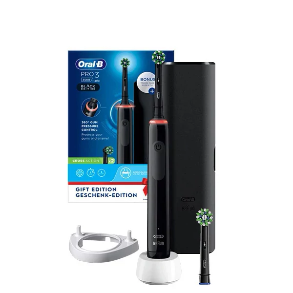 Зубная щетка Oral-B D505.523.3X PRO 3 3500 Cross Action Black (2 нас.) с футляром 