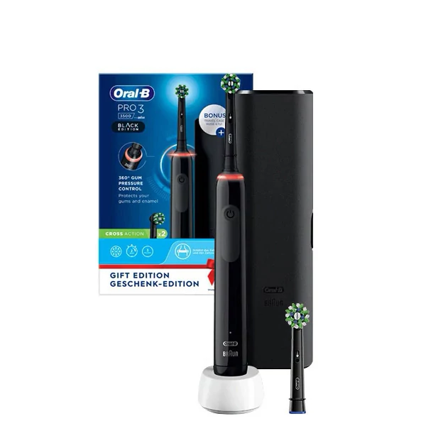 Зубная щетка Oral-B D505.523.3X PRO 3 3500 Cross Action Black (2 нас.) с футляром 