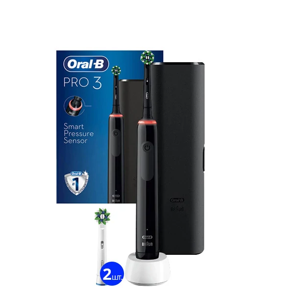 Зубная щетка Oral-B D505 PRO 3 3500 Cross Action Black с футляром (3 нас.) ЕС