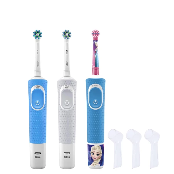 Зубные щетки Vitality D100 + D100 Kids Girl Семейный набор 3 в 1 c колпачками