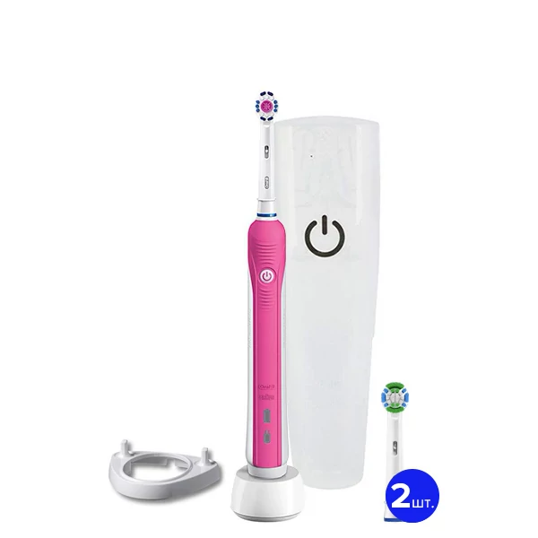 Зубная щетка Oral-B D16 Pro 750 3DWhite Pink с футляром (3 нас.) + рожок ЕС