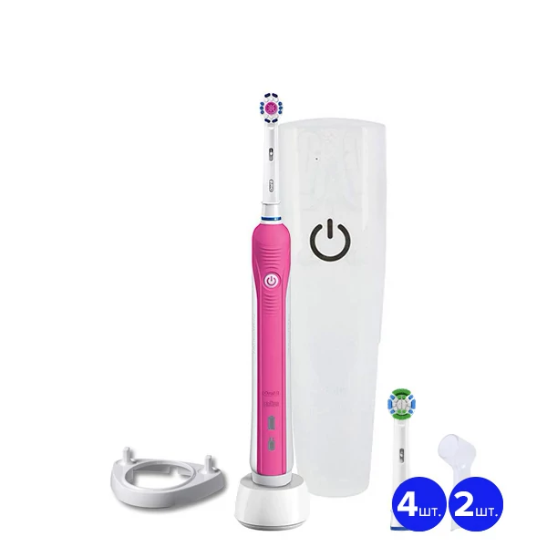 Зубная щетка Oral-B D16 Pro 750 3DWhite Pink с футляром (5 нас.) + рожок ЕС