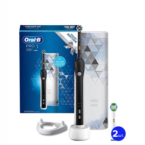 Зубная щетка Oral-B D16 PRO 750 Cross Action Design Edition Black (3 нас.) + рожок ЕС