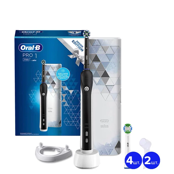 Зубная щетка Oral-B D16 PRO 750 Cross Action Design Edition Black (5 нас.) + рожок ЕС