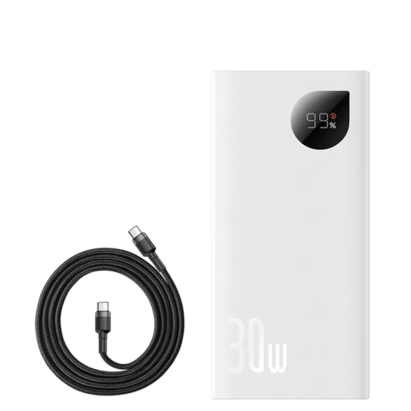 Повербанк (Power Bank) Baseus 30W 10000mAh PPAD040002 White + кабель USB-C Type-C ЕС
