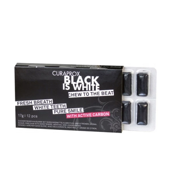 Жевательная резинка Curaprox Black-is-White с активированным углем (12 шт.) ЕС