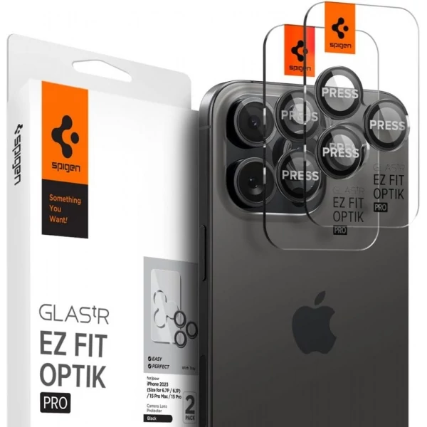 Защитная пленка для камеры Spigen Optik.tr EZ FIT Camera Protector 2-pack iPhone 14 Pro / 14 Pro Max / 15 Pro / 15 Pro Max / 16 Pro / 16 Pro Max Black