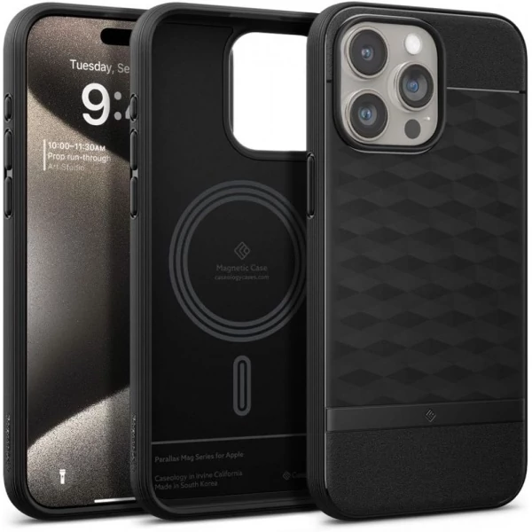 Чехол iPhone 15 Pro Max Caseology Parallax Mag Magsafe Matte Black Case