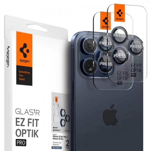 Защитная пленка для камеры Spigen Optik.tr EZ FIT Camera Protector 2-pack iPhone 14 Pro / Pro Max / 15 Pro / 15 Pro Max / 16 Pro / 16 Pro Max Blue Titanium