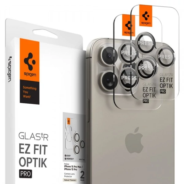 Защитная пленка для камеры Spigen Optik.Tr Ez Fit Camera Protector 2-Pack IPhone 14 Pro/Pro Max/15 Pro/15 Pro Max/16 Pro/16 Pro Max Natural Titanium AGL07163