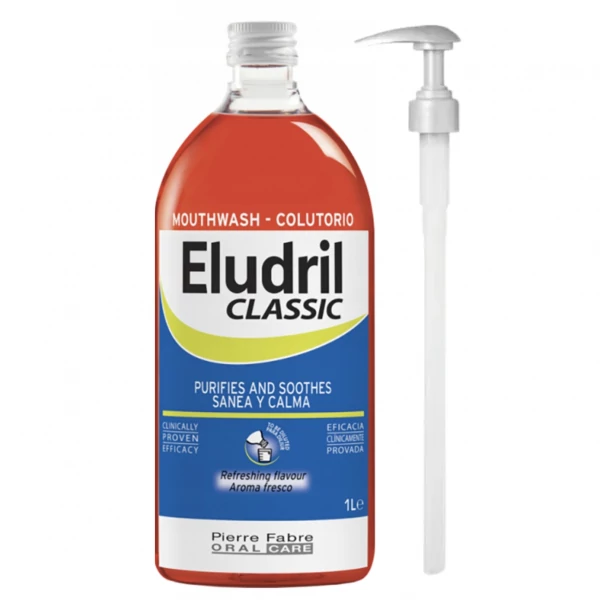 Ополаскиватель для рта ELUDRIL CLASSIC с хлоргексидином 0,1% + помпа 1л ЕС
