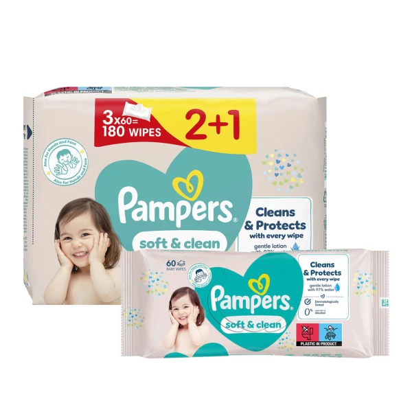 Влажные салфетки Pampers Soft Clean для младенцев 180 шт ЕС