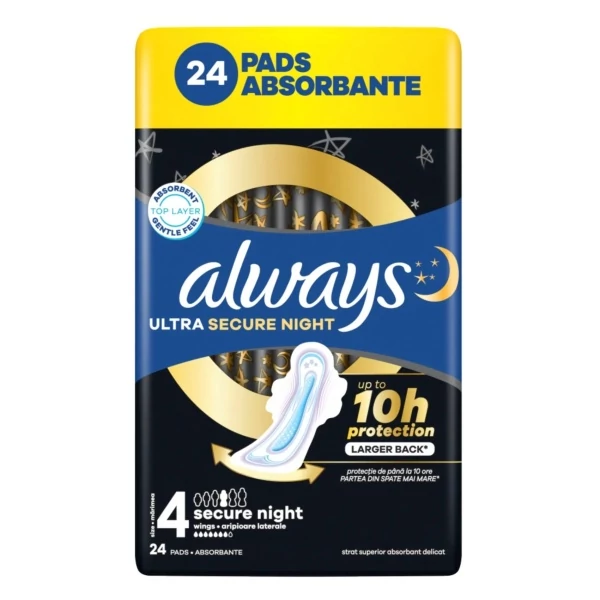 Гигиенические прокладки Always Ultra Secure Night с крылышками размер 4 24 шт ЕС