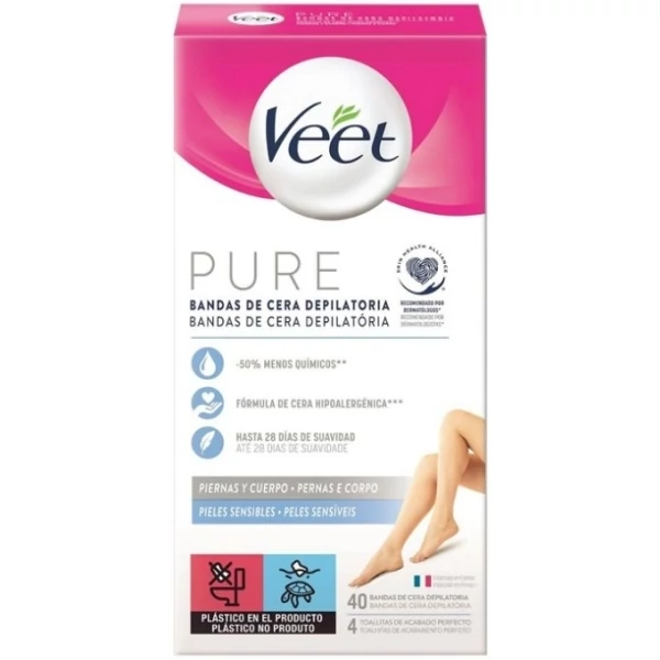 Восковые полоски для депиляции Veet Pure для чувствительной кожи 40 шт ЕС