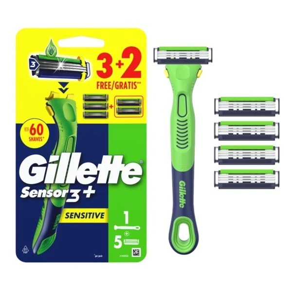 Бритва Gillette Sensor3+ Sensitive для мужчин + 5 сменных кассет ЕС
