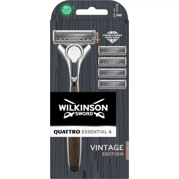 Бритва Wilkinson Quattro Essential 4 Vintage Edition + 5 сменных лезвий ЕС