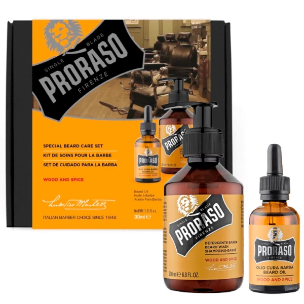 Набор для ухода за бородой масло Proraso Wood And Spice 30 мл + шампунь 200 мл ЕС