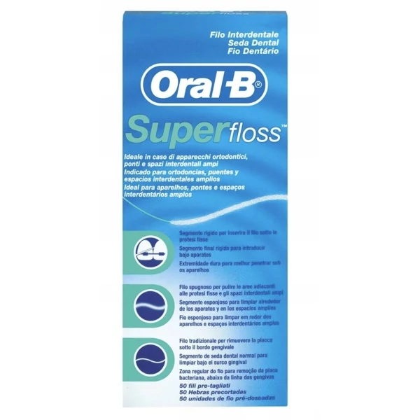 Зубная нить Oral-B Super Floss для брекет систем та протезів 50 шт ЕС