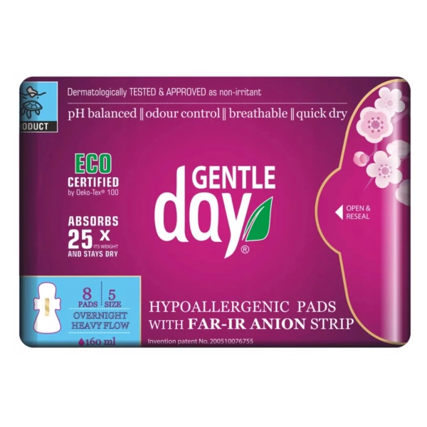 Ночные прокладки Gentle Day с анионной полоской 8 шт ЕС