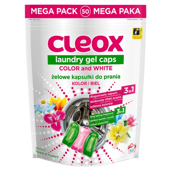 Капсулы для стирки белья Cleox для белых и цветных тканей 50 шт ЕС