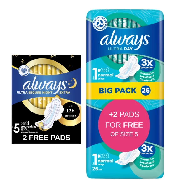 Прокладки Always Ultra Normal 1 (26 шт.) + Always Ultra Secure Night (2 шт.) ЕС